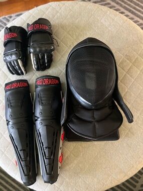 NWOT Absolute Force & Red Dragon Fencing Helmet Gloves and Shin Protection